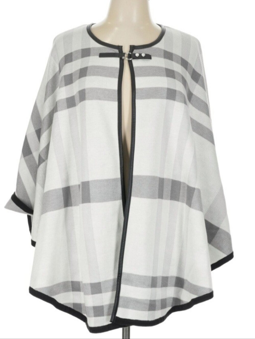 White House/Black Market Plaid Poncho Cape Sz L EUC